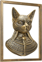 JJALIGHTS Animal Heads Wall Decor Bastet Resin Sculptures Bast the Cat-headed Goddess Wall Hanging Decoration Imitation Copper vintage Goddess of Cats Wall Sculpture for Living Room Bedroom Office