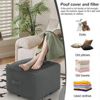 MeMoreCool Square Stuffed Pouf Ottoman Foot Rest, Floor Pouf Foot Stool with Foam Chunk Filling, Soft Stuffed Ottoman Footrest for Living Room, Dark Grey