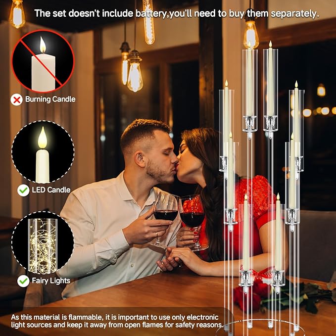 8 Arms Acrylic Candelabra Centerpieces for Wedding Table Decorations,38.5'' Tall Clear Candlesticks Holder with Acrylic Shade for Valentine's Day Dinner Party Fireplace Gift,with LED Candles