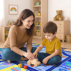 Kids Rug for Playroom, Educational Classroom Rug for Kids Room, Washable Nursery Rugs, Soft Non-Slip Play Mat for Learning ABC Carpet, Vehicles, Numbers, Animals, Colors, Shape, Season 4x6 Feet