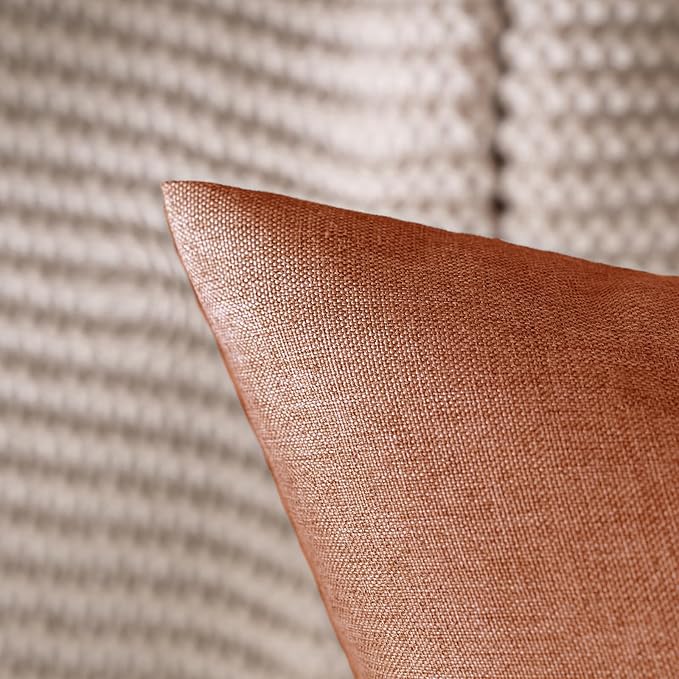 MIULEE Pack of 2 Decorative Outdoor Solid Waterproof Throw Pillow Covers Faux Linen Garden Farmhouse Cushion Cases for Summer Patio Tent Balcony Couch Sofa 16x16 Inch Rust