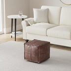 SIMPLIHOME Sheffield Square Pouf - 18 inch Wide Genuine Leather Ottoman in Brown, Boho-Style Footrest, Extra Seating, or Accent Piece for Living Room or Bedroom, Assembled