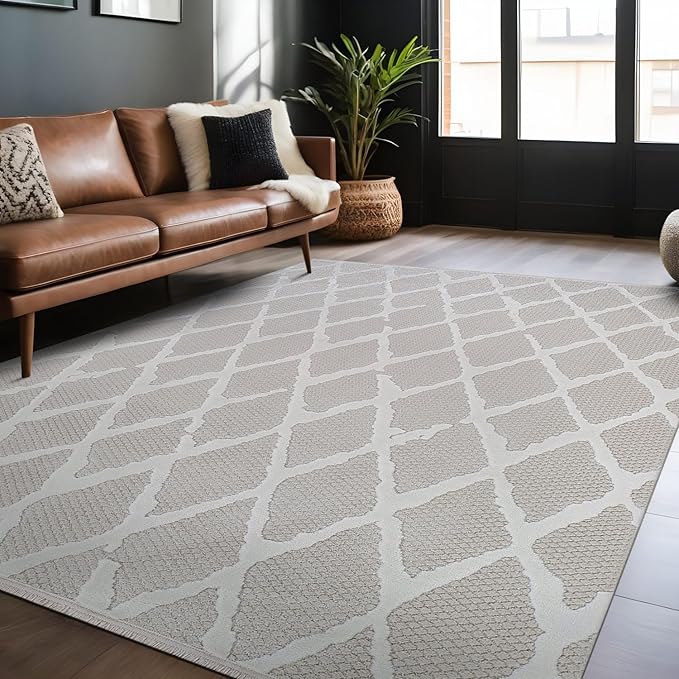 Modern Indoor Rug Diamond 9x12 Area Rugs for Living Room Luxury Kitchen Bedroom Durable Soft Geometric Durable Low and High Pile Stain Resistant Non Shedding Area Carpet 9x12