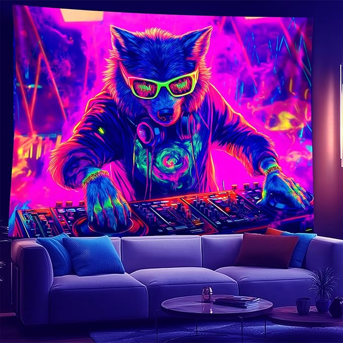 NYZE Wolf Tapestry for Bedroom, Music Wall Tapestry, Party Decor Glow in the Dark Room Decor Tapestries, Cool Galaxy Planet Wall Hanging, Wall Hanging for Room Dorm 79in×59in