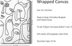 Abstract Face Pattern Wrapped Canvas Wall Art Collage of Modern Faces Continuous Line Drawing 24x36 Inch Gallery Stretched Modern Home Art Decor