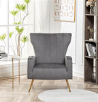 Modern Velvet Accent Chair, Channel Tufted Bedroom, Office or Living Room Furniture with Elegant Metal Legs, 26" Wide Armchair, Grey