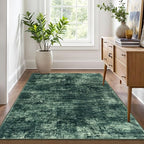 IOHOUZE Abstract Area Rug 4x6 Ft Washable Rugs for Entryway Indoor, Non Slip Small Living Room Rugs Printed Faux Wool Throw Rug, Floor Carpet for Kitchen Nursery Playroom, Dark Green