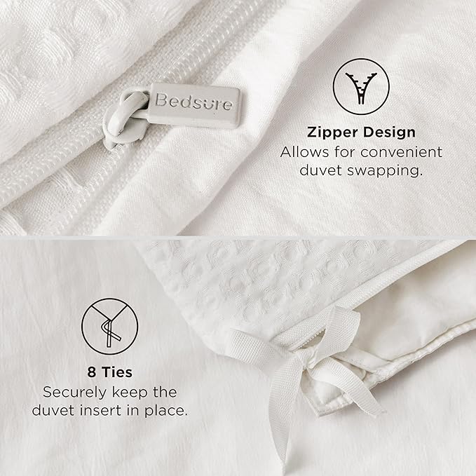 Bedsure Luxury Waffle Duvet Cover Queen Size - Textured Duvet Cover Set, Soft, Breathable Bedding Set (90"x90") with 2 Pillow Shams for All Season, Irovy White, Comforter Not Included