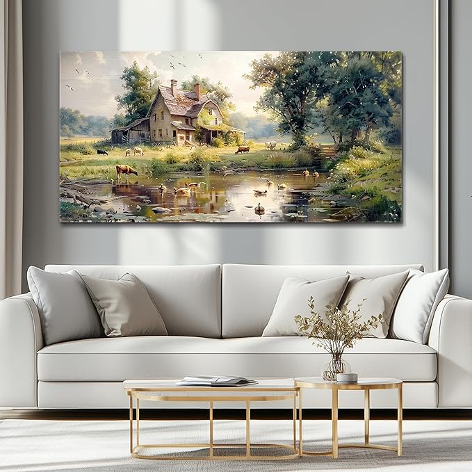 FUHAIHUA Canvas Wall Decor For Living Room Large Farmhouse Wall Art For Bedroom Office Decorations Farm Scenery Pictures Countryside Wall Paintings Modern Artwork Ready To Hang Home Decor 30x60 In