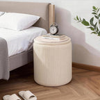 CAROLMADE Set of 2 Round Ottoman with Storage, Upholstered Vanity Stool Support 330lbs Multifunctional Coffee Table Ottoman Velvet Foot Rest Stool or Living Room Bedroom Dorm (Beige)