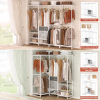 Aheaplus Wood Clothes Rack Wardrobe Closets for Hanging Clothes Heavy Duty Garment Rack, Large Corner L Shaped Closet System Organizer Walk-in Closet for Bedroom with 3 Wood Drawers, White Oak