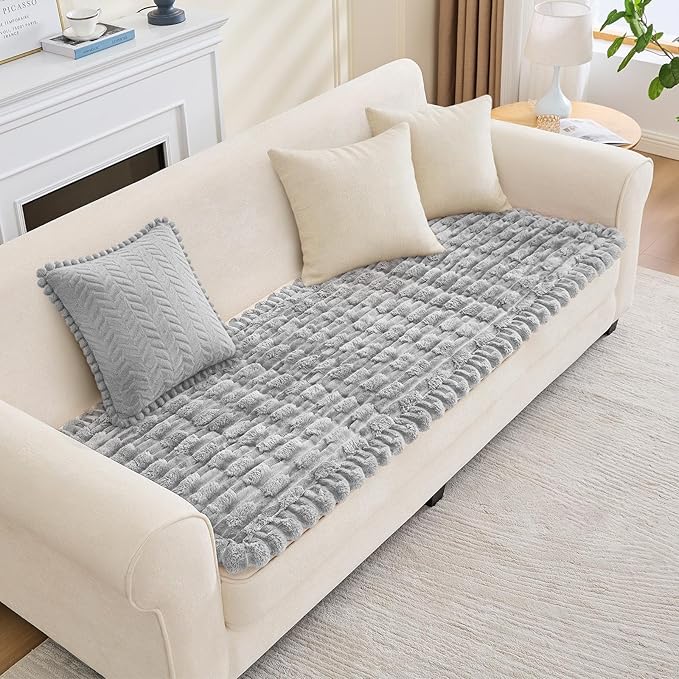 Couch Cover for Dogs, Non Slip Fuzzy Pet Couch Covers for Sofa,Couch Covers for Sofa Pet Friendly,Thick Soft Sofa Slipcovers Cushion Protector(Light Gray, 28" x 59"/70 x 150cm)