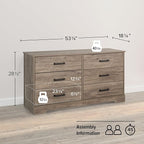 Prepac Rustic Ridge Farmhouse 6-Drawer Double Dresser, Brown Dresser for Bedroom, Chest of Drawers with 6 Storage Drawers, 53.25” wide x 18.25” deep x 28.5” tall, Brown