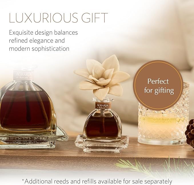 AGRARIA PetiteEssence Flower and Reed Diffuser Set, Hand Crafted Sola Flower Botanical Home Fragrance Set, Scented Oil Gift for All Occasions