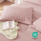 MUXHOMO 5 Pieces Twin Comforter Set, Seersucker Bed in a Bag Twin Size, All Season Luxury Bedding Set with Comforter, Flat Sheet, Fitted Sheet, Pillowcase & Sham, Rose Gold