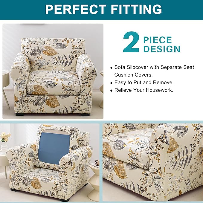 KRFOONN 2 Piece Chair Covers Printed Sofa Covers Couch Covers Washable Armchair Sofa Couch Slipcover Furniture Protector with Elastic Bottom for Living Room (Armchair, Color32), Small