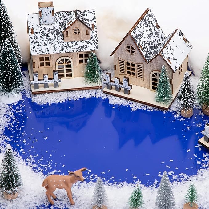 Wehhbtye 59'' x 15.7'' Christmas Village Ocean Display Mat, Christmas Village Miniature Ocean Mat, Xmas Villages PVC Pad Decoration for Holiday Mini Landscape Scene Accessories