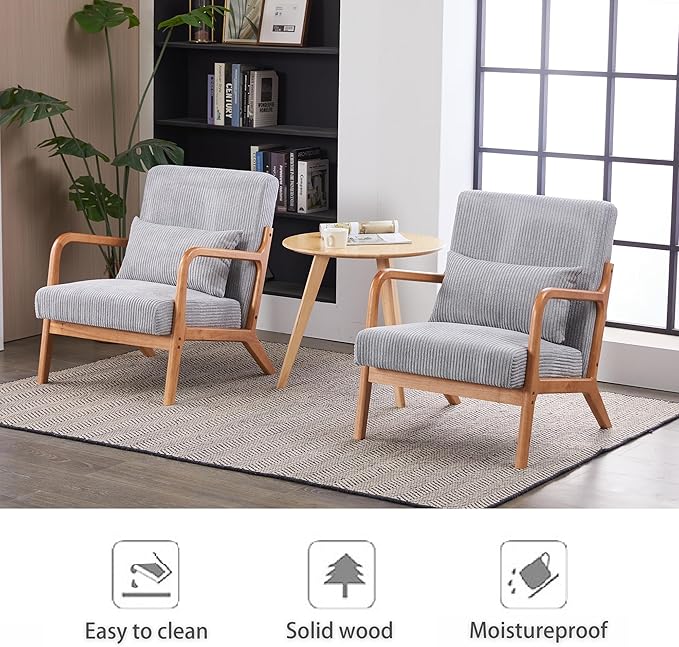 KEIKI Mid-Century Modern Upholstered Accent Chair, Solid Wood Lounge Chair for Living Room