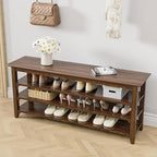 Shoe Rack Bench, 4-Tier Shoe Shelf Organizer, 47.2" Entryway Storage Bench for Hallway, Bedroom, Living Room, Bedroom, Hold up to 550 lbs, Solid Wood, Dark Brown