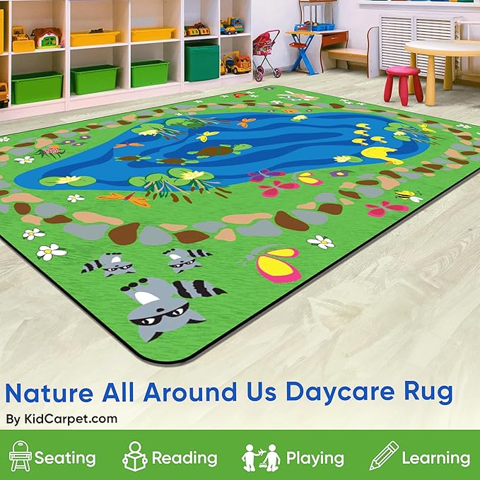 KIDCARPET.COM Nature All Around Rectangle Classroom Rug | Bordered Area Rug for Preschool Daycare Learning, 7'6" x 12'