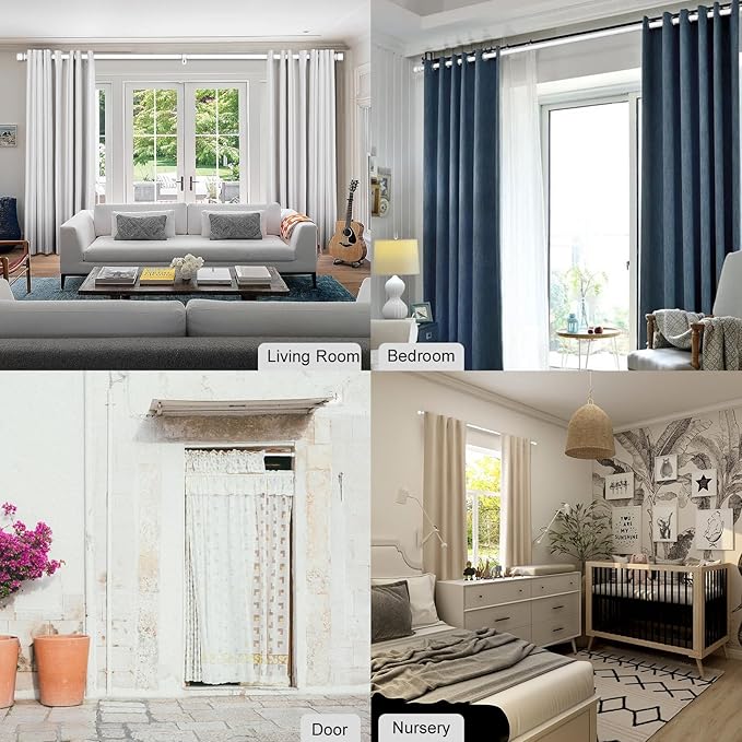 Curtain Rods for Windows 16 to 200 Inches Adjustable Length 1 Inch Diameter Window Curtain Rod with Aluminium End Cap, Brushed Nickel