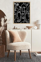 Y2K BOO Abstract Face Pattern UNFRAMED Wall Art Black Background White Continuous Line Drawing 16x20 Inch Heavyweight Paper Studio Home Decor Print