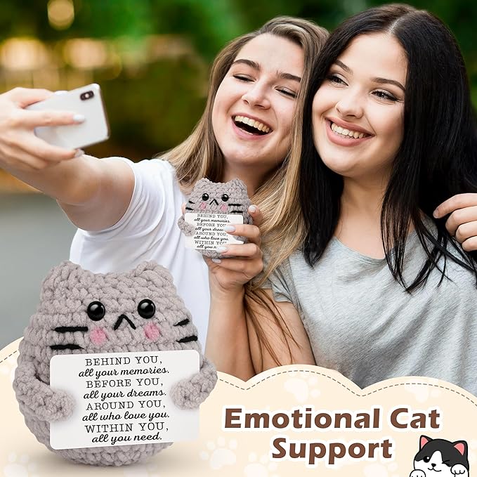 Graduation Gifts Positive Quote Behind You All Your Memories,Crochet Animal Cat for Daughter Son Friends Sister Students Graduation from School,Emotional Crochet Support Cat