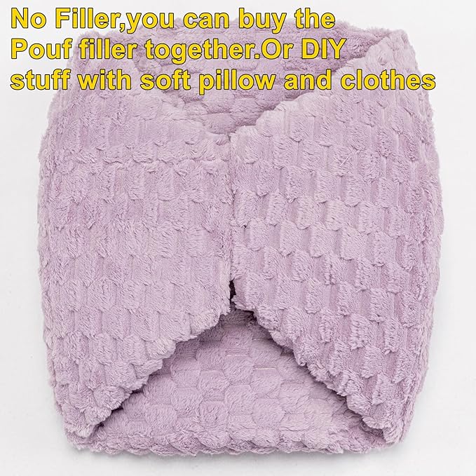 Asuprui Pouf Ottoman Unstuffed Floor Pouf Ottoman Foot Rest 20x20x12 Inches Round Poof Seat Floor Bean Bag Chair Foldable Floor Chair Storage for Living Room Bedroom Purple Pouf Cover