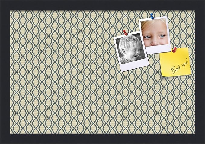 PinPix ArtToFrames 10x16 Custom Cork Bulletin Board Yellow and Blue Waves Poster Board Has a Fabric Style Canvas Finish, Framed in Satin Black (PinPix-321)