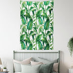 Ambesonne Leaf Tapestry Queen Size, Romantic Holiday Island Hawaiian Banana Trees Watercolored Image, Wall Hanging Bedspread Bed Cover Wall Decor, 88" X 88", Forest Green