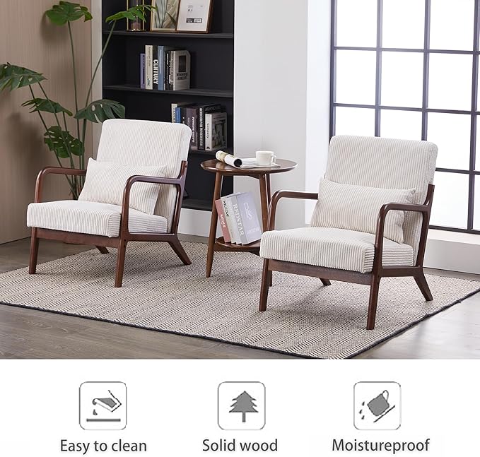 KEIKI Mid-Century Modern Upholstered Accent Chair, Arm Chair with Pillow for Home Seating