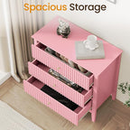 Pink 3 Drawer Dresser Set of 2, Painted 30 Inch Tall Wood Nightstand with Storage, Wide Modern Chest of Drawers with Ball Bearing Slide for Bedroom Hallway Living Room Entryway Office