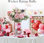 DomeStar Valentines Day Tiered Tray Heart Bowl Fillers Decor, 24PCS Pink Rattan Balls Decorative Balls for Bowl Centerpiece, 2 Inches Home Indoor Table Decor