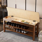Shoe Storage Bench for Entryway - 3 Tier Shoe Rack for Front Door Entrance, Rubberwood Shoes Rack Height Adjustable, Entryway Bench with Shoes Storage for Any Room (Walnut, 39.4" W)