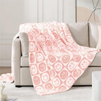 WRENSONGE Checkered Throw Blanket Blossom Smiling Face Soft Cozy Fluffy Warm Hand Made Throw Blankets for Couch, Sofa, Chair, Bed, Camping, Picnic, Travel Lightweight Bed Blanket - 50"*60"