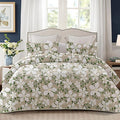 Whale Flotilla Reversible Printed Quilts Queen Size, Extra Soft Boho Floral Leaf Bedspreads for Bed Lightweight Full Queen Quilt Bedding Set Coverlets with 2 Pillow Shams for All Seasons, White Bone