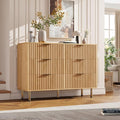 GarveeHome Natural 6 Drawer Dresser for Bedroom, Fluted 47.2 in Wide Modern Chest of Drawers with Deep Drawers, Long Large Double Dresser TV Stand for Living Room, Hallway, Kids Room