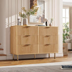 GarveeHome Natural 6 Drawer Dresser for Bedroom, Fluted 47.2 in Wide Modern Chest of Drawers with Deep Drawers, Long Large Double Dresser TV Stand for Living Room, Hallway, Kids Room