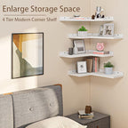 4 Tier Floating Corner Shelves White Set of 4, Rustic Pine Wooden Floating Corner Wall Shelf for Wall Décor Storage, L Shaped Corner Shelf Wall Mount for Bedroom, Living Room, Bathroom, Kitchen