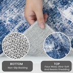 IOHOUZE Abstract Round Area Rug 6 Ft Washable Circle Rugs Large Round Rug Non Slip Thin Soft Circle Rugs, Printed Faux Wool Floor Carpet for Bedroom Living Room Dining Room Nursery, Navy/Grey
