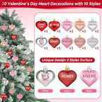 30Pcs Valentine's Day Heart Shaped Ornaments with Sweet Love Words, 10 Styles Valentine Heart Ornaments for Tree, Red Pink Glitter Valentine's Hanging Decorations for Wedding Anniversary