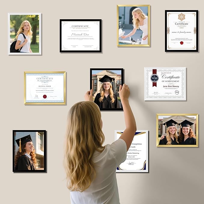 NEXCOVER Diploma Frame White 6 Pack, 8.5 x 11 Certificate Frame with HD Plexiglass, 8.5 by 11 Picture Frames for Documents, Photos, Posters, Artworks, Horizontal and Vertical Wall Display