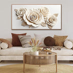 Wall Art Living Room Prints White Flower Wall Art Decor Modern Canvas Art Wall Decor Home Wall Decor Suitable Pictures For Bedroom Apartment Office Can Be Hung 24" X 48" With Framed