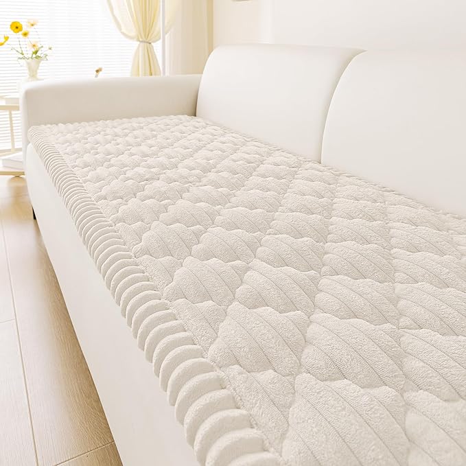 Smiry Pet Couch Cover for Dogs Washable, Non-Slip Fuzzy Couch Covers for 3 Cushion Sofa Pet Friendly, Soft Thick Furniture Protector Sofa Slipcover Mat for Dogs (White, 27.6" x 82.7")