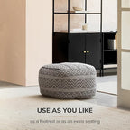 Anji Mountain 100% Handmade & Handcrafted Comfortable Home Décor Pouf Ottoman Footrest for Living Room, Bedroom, Nursery, Kidsroom, Patio Furniture - (22" x 22" x 16"- Gray,Ivory)