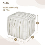 AELS Unstuffed Farmhouse Pouf Cover for Living Room, Storage Bean Bag Cubes, Off Beige & Light Brown Stripes Linen Square Ottoman Pouf Foot Rest Footstool, 18"x18"x18", Cover ONLY