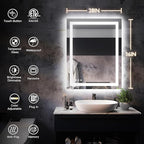 ISKM 36'' x 28'' LED Mirror for Bathroom Lighted Vanity Mirror for Wall Front Lights + Backlit LED Bathroom Mirror Anti-Fog Tempered Glass ETL Listed