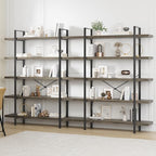 Bookshelf Set, Heavy Duty 5-Tier Industrial Bookcase, 47" Wide Wood Bookshelf for Home Office, 120lbs Shelf Capacity, Rustic Open Display with Horizontal Shelf for Living Room Bedroom, Grey
