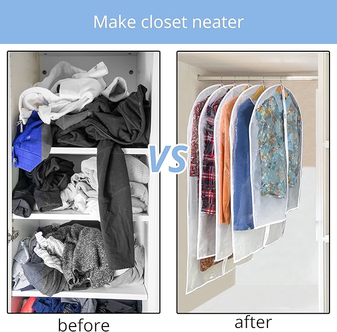 Clear Garment Bag Suit Bags for Closet Storage, Vinyl Garment Bags for Hanging Clothes, Short Hanging Bags Coat Covers for Closet with Zipper- 24'' X 32''/12 Pack