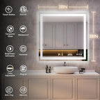 ISKM 38'' x 38'' LED Mirror for Bathroom Lighted Vanity Mirror for Wall Front Lights + Backlit LED Bathroom Mirror Anti-Fog Tempered Glass ETL Listed